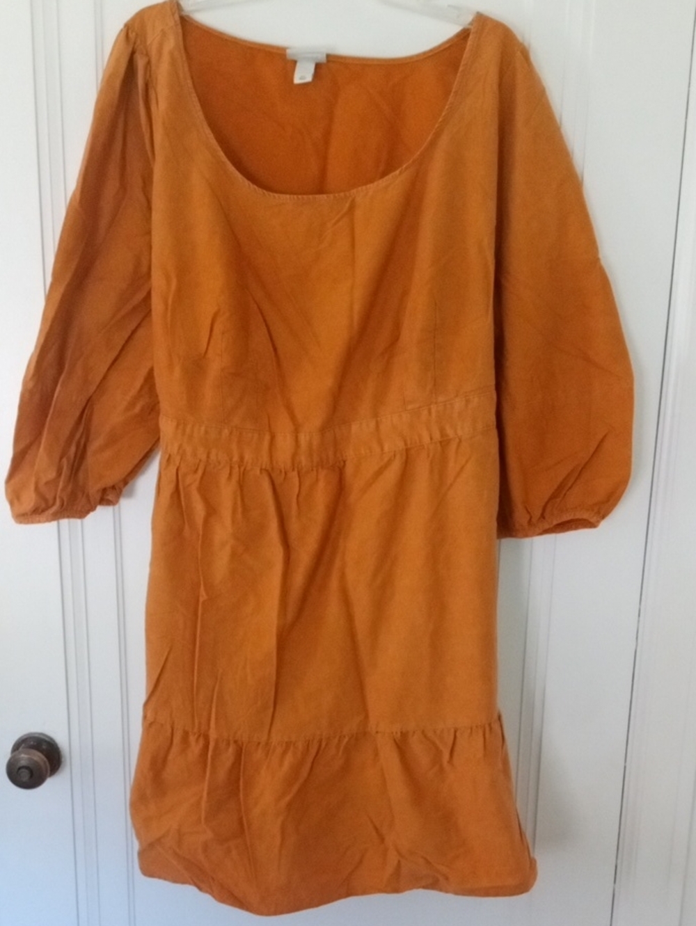 Women 2X Puff Sleeve Tiered Dress in Mustard, tie back, AVA & VIV